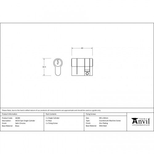 Satin Chrome 30/10 5pin Single Cylinder